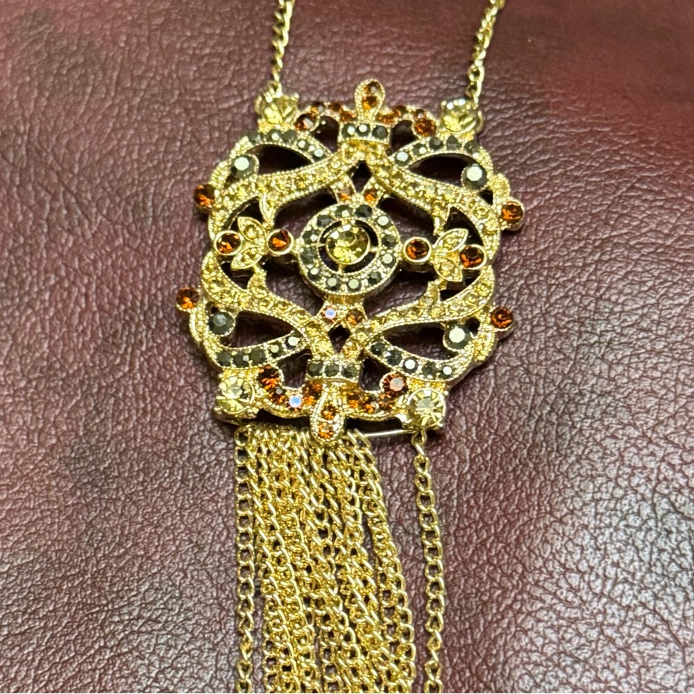 Gold & Rhinestone embellished long necklace